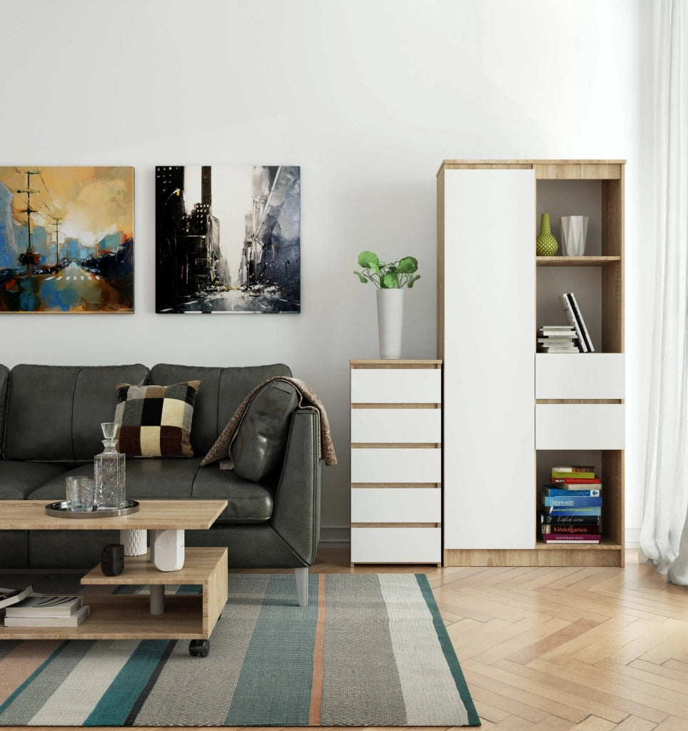 Cassettiera AKORD CL5 Cassettiera Sonoma Quercia 40 cm 5 cassetti inserto frontale Bianco 40x35x92 cm