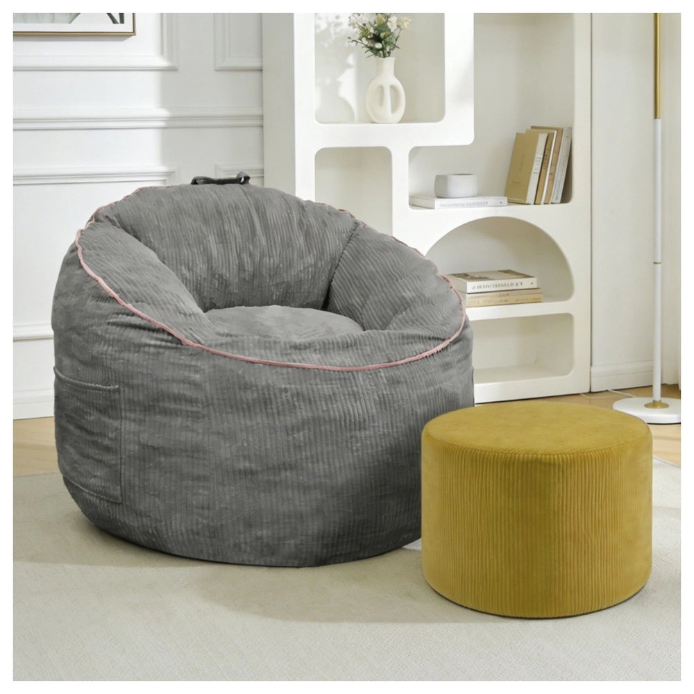 Poltrona Sacco Pouf Curva con Tasca Portaoggetti e Pouf Cilindrico Abbinato ¨C MINIMAL ¨C Design Moderno