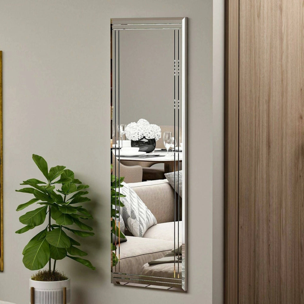Specchio Mossano, Specchiera, Articolo d'arredo a muro, Decorazione con specchio, 40x2h120 cm, Bianco