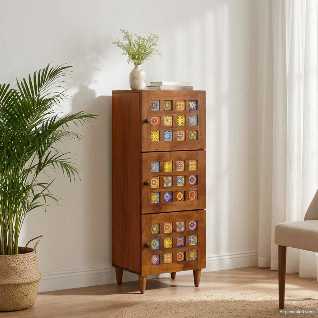 Credenza Noce 40 x 33 x 110 cm Legno di mango massello 4018253