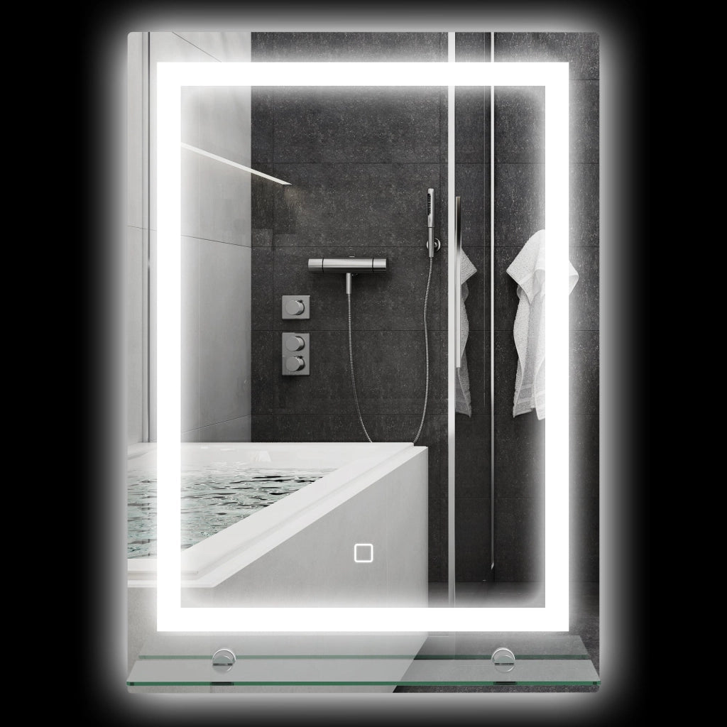 Specchio Bagno a Parete Cornice Luce LED a 3 Colori Mensola in Vetro 50x12x70 cm