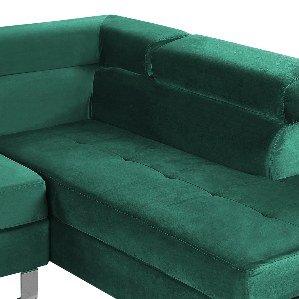 Divano ad angolo in velluto verde a forma di L a 5 posti con poggiatesta e braccioli regolabili Divano da soggiorno moderno