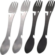 Set di forchette in acciaio inossidabile 4 pezzi - Utensili da campeggio leggeri con funzionalità 5 in 1