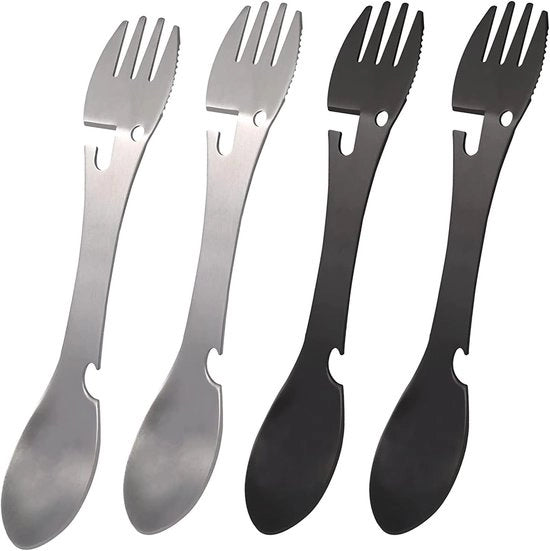 Set di forchette in acciaio inossidabile 4 pezzi - Utensili da campeggio leggeri con funzionalità 5 in 1