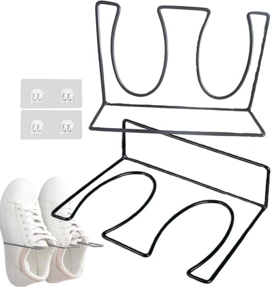 Sistema di Raccordo per Scarpe Gemesso alla Parete Nero Metallo | Installazione Senza Chiodi | Doppio Utilizzo Interno e Esterno | Raccordo per Scarpe per Sandali e Stivali | Design Economico | Raccordo per Scarpe per Terrazza
