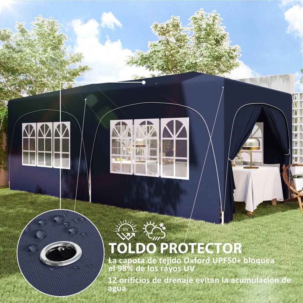 Gazebo pieghevole 3x6 m con pannelli laterali UPF50+ ¨C zephmum ¨C blu scuro