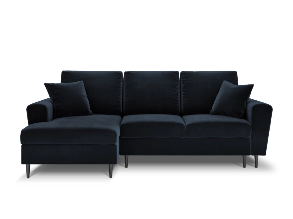 Cosmopolitan Design - Divano convertibile angolare sinistro con contenitore "Kyoto" 4 posti in velluto blu scuro 
