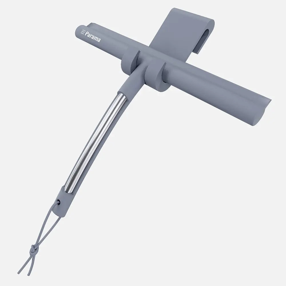 Tergivetro in silicone grigio con anima in acciaio inox e gancio per box doccia | Tergi