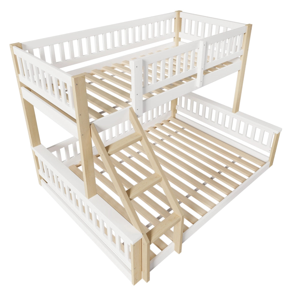 Letto a castello in legno 90x200 cm + 140x200 cm con scala e sponde