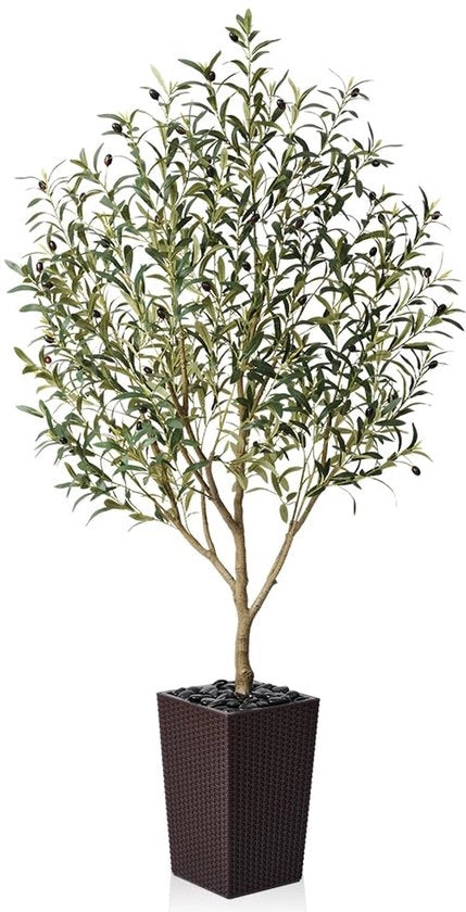 Pianta Artificiale di Olivo 180cm con Vaso in Ceramica in Stile Naturale e Pietre per Ambiente Moderno, Ideale per Soggiorno, Ufficio e Camera
