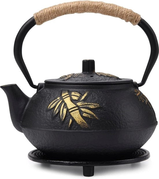 Teapot in stile giapponese con filtro rimovibile 09 litri teapot a tazza di bambù nero
