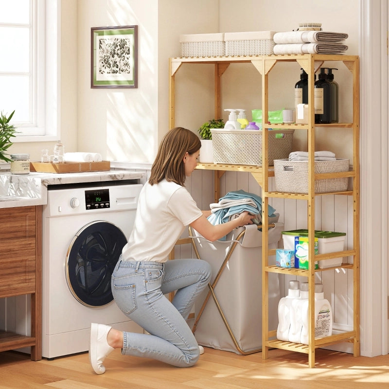 Ripiano per lavatrice, con molteplici scomparti aperti, per biancheria e accessori, in legno di bamb¨´.