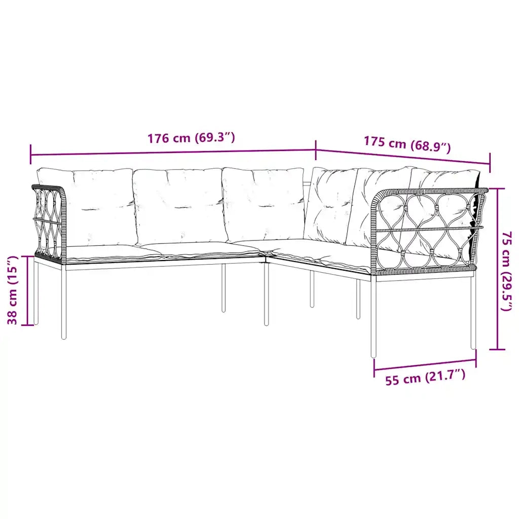 Set Divano da Giardino con Cuscini Nero Acciaio e Textilene 3283749