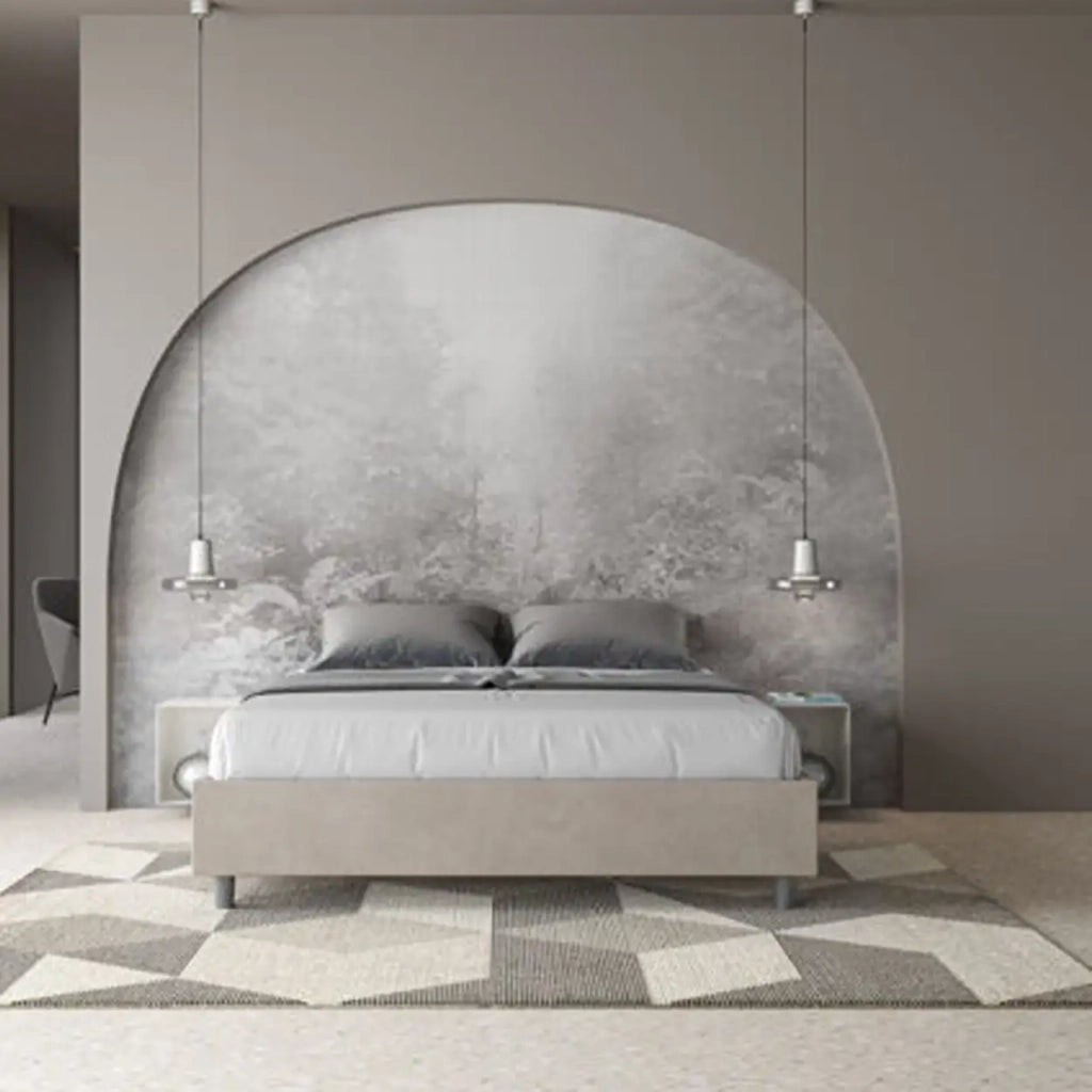 Letto matrimoniale con rete imbottito 160x200 microfibra sabbia Azelia