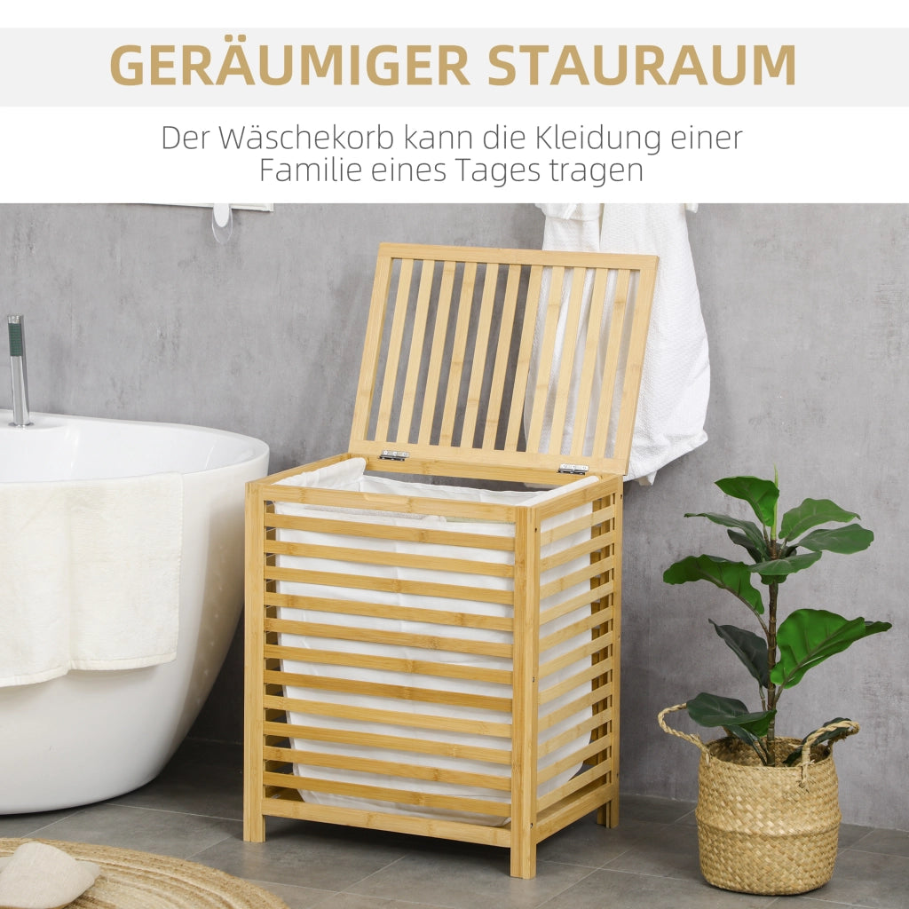Cesto portabiancheria in bambù con coperchio e sacco interno rimovibile, 55 L, 50x36x60 cm, naturale