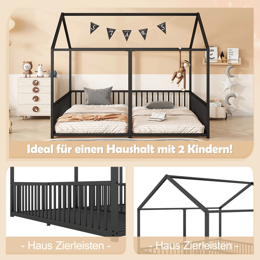 LETTO a casetta con sponde e scala 90x200 cm in metallo nero