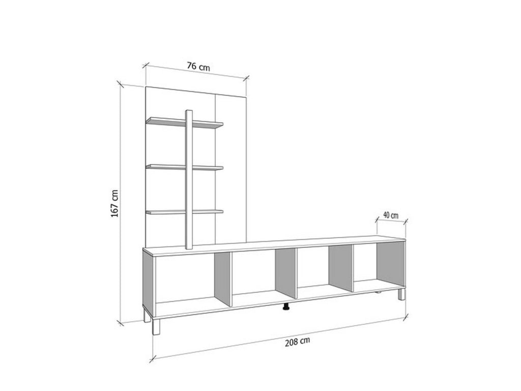 Mobile Soggiorno Staletti, Parete Attrezzata 4 Ripiani, 208x40x167h cm Marrone Rovere Nodi