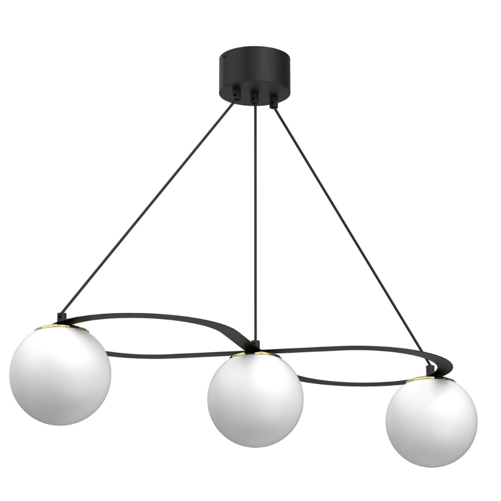 Lampadario Ballo Luminex nero, 3 sfere vetro bianche E27