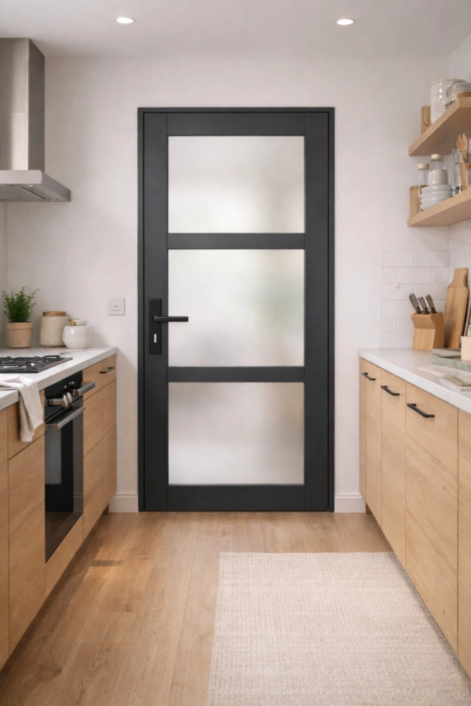 Blakeria RAL7016 Blocco porta vetrata H204 x L83 Pannello laterale a spinta destro + Maniglia