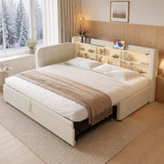 Letto estraibile 90x200 cm con USB/Type-C e ripiani beige