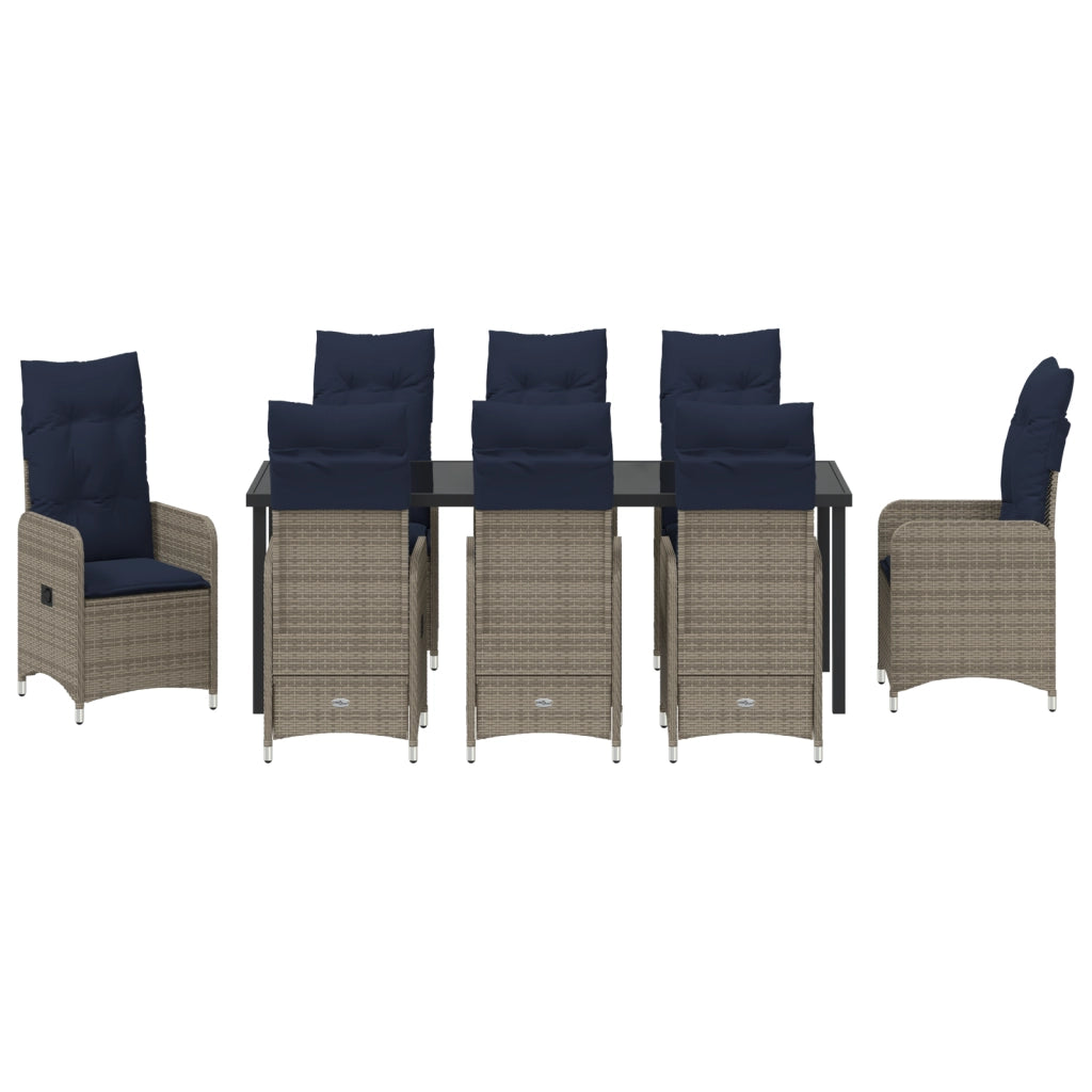 Set da Pranzo da Giardino 9 Pezzi con Cuscini Nero Polyrattan