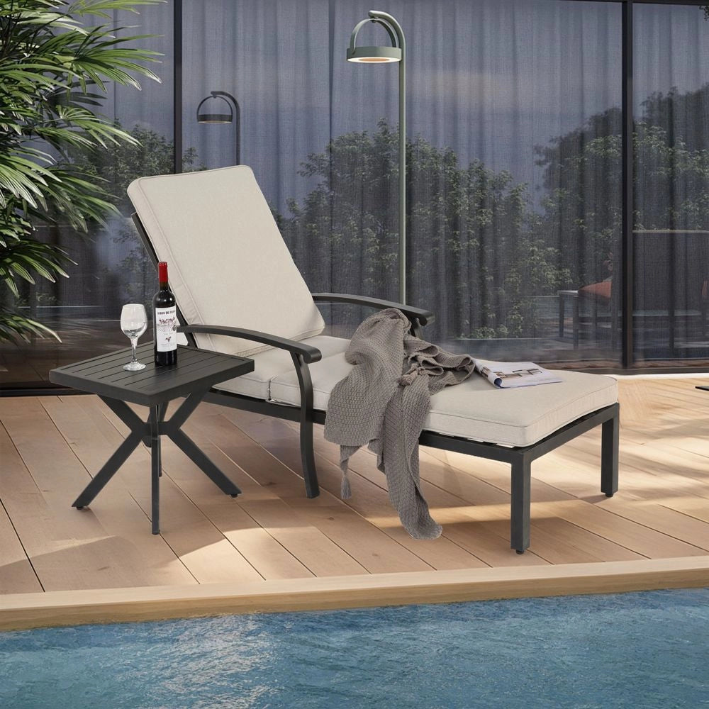 Chaise longue de jardin inclinable - Xylo - Aluminium antirouille coussin beige imperm??able