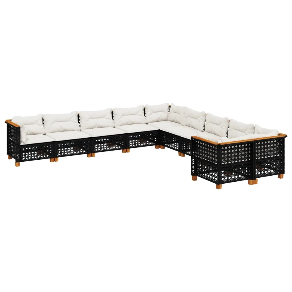Set Divani da Giardino 10pz con Cuscini in Polyrattan Nero