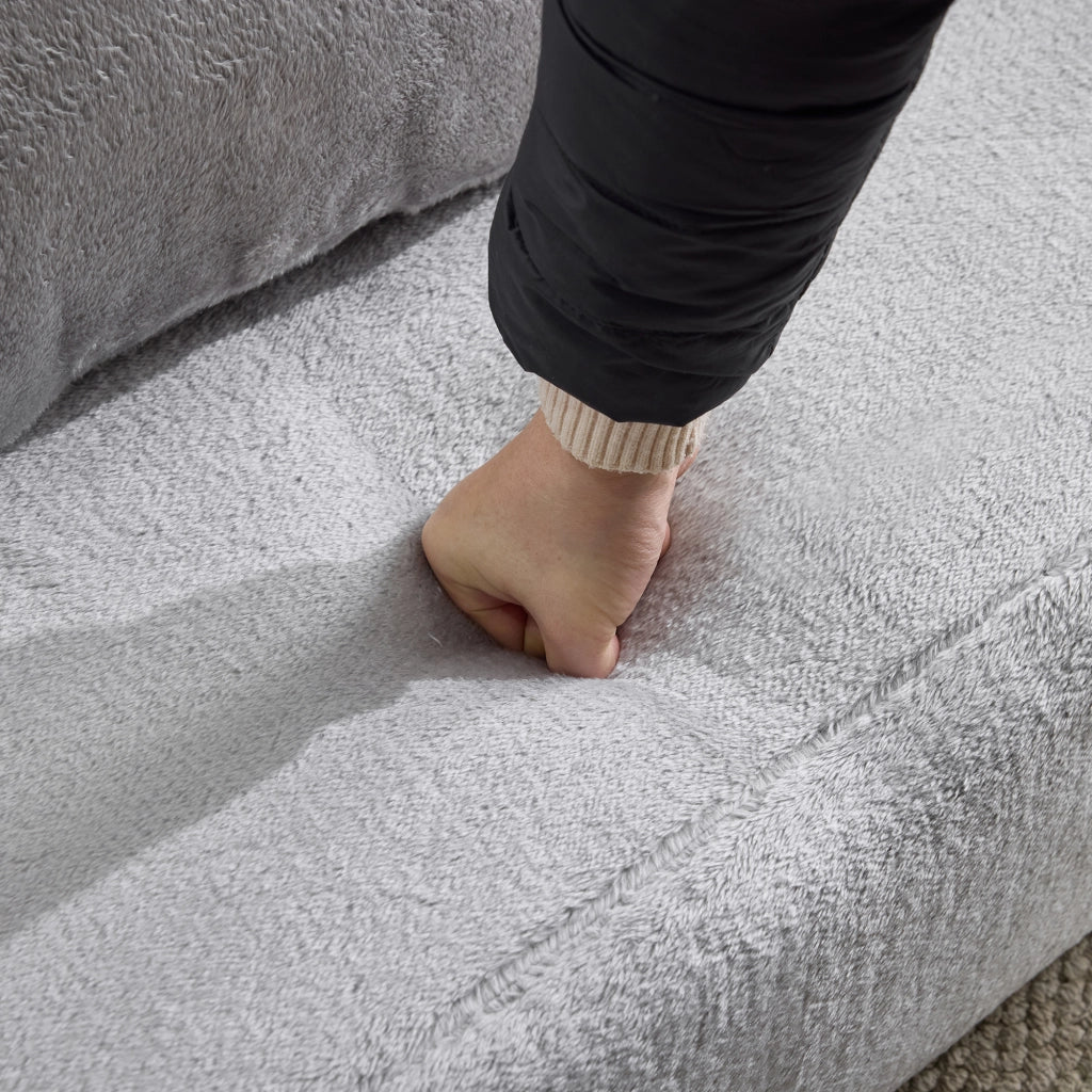 Divano letto trasformabile 2 in 1 in schiuma, tessuto morbido, 2 posti, senza montaggio, grigio chiaro