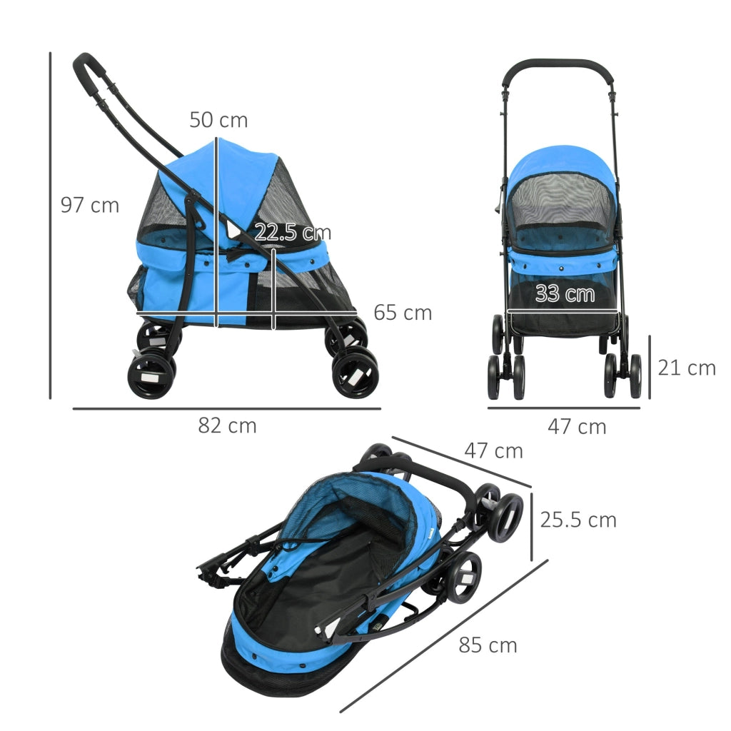 Passeggino per Cani Pieghevole 82x47x97 cm in Tessuto Oxford Blu