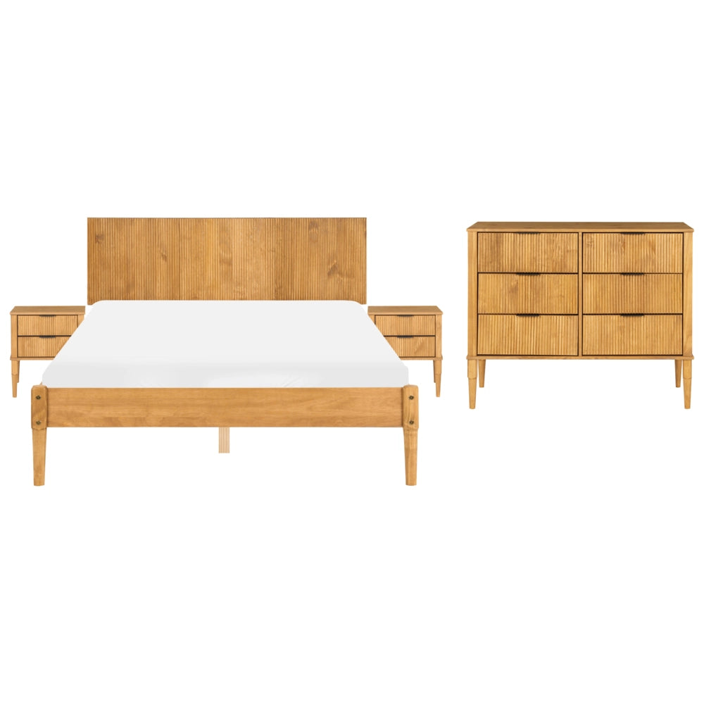 Set da camera da letto in legno di pino letto matrimoniale con 2 comodini e cassettiera a 6 cassetti 140 x 200 cm marrone chiaro stile scandinavo
