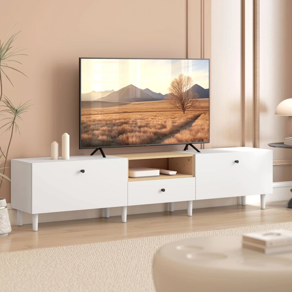 Mobile TV con 2 ante, cassetto e ripiano aperto ¨C zephmum ¨C Bianco 200x90x40 cm
