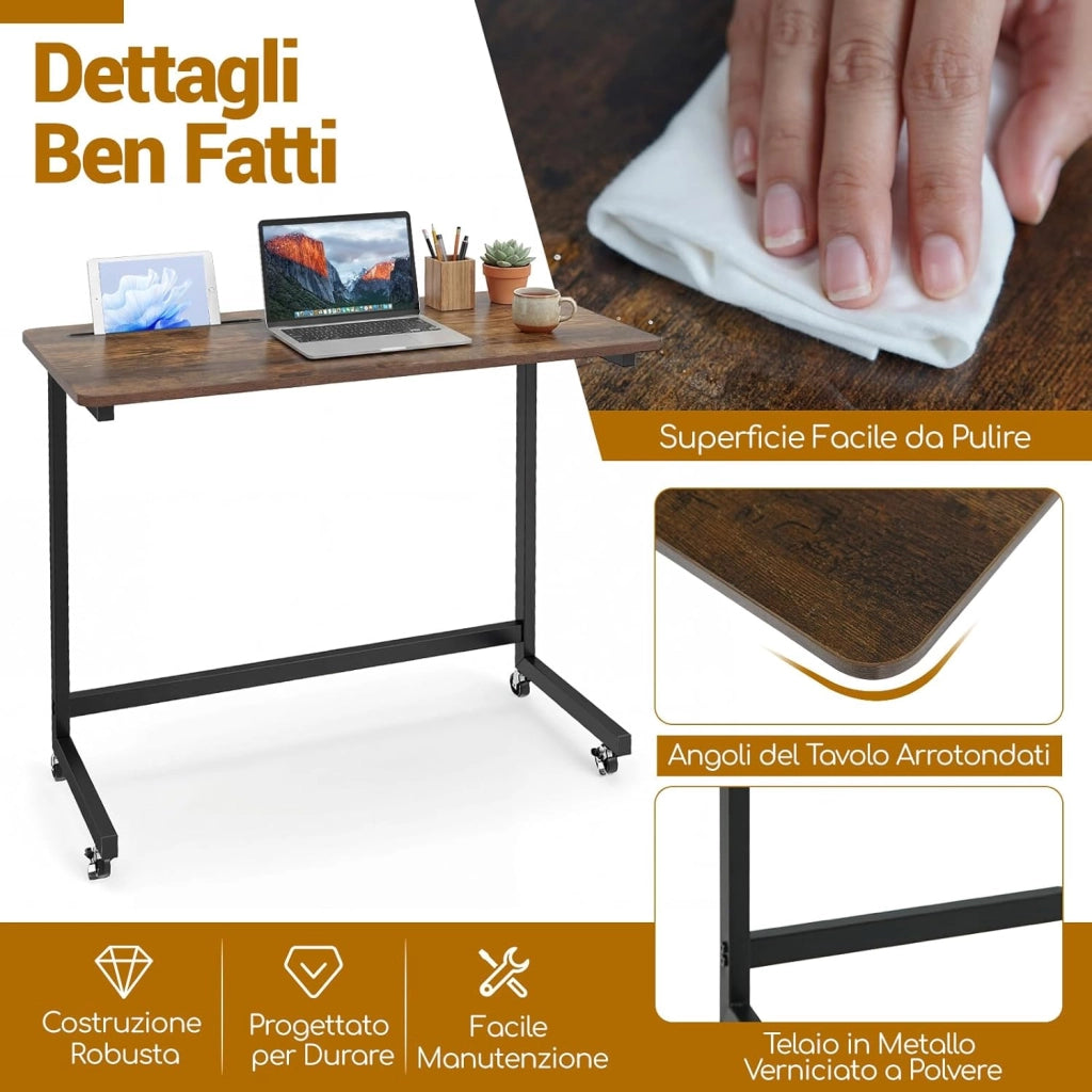 Tavolino da Divano e Letto, Tavolino Servitore con Ruote Bloccabili e Fessura per Tablet, Tavolo a Vassoio Salvaspazio con Struttura in Metallo per Mangiare, Lavorare e Studiare