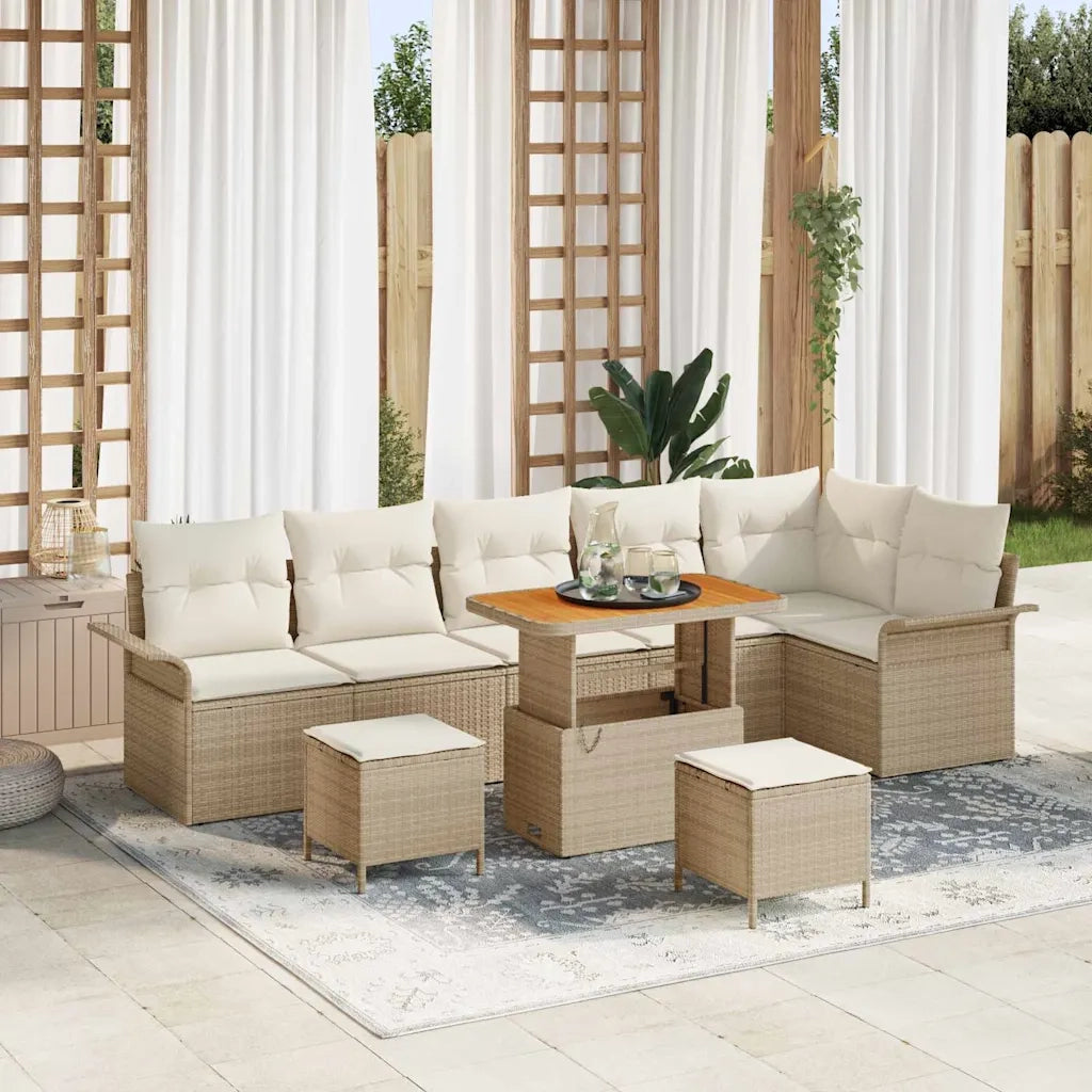 Set Divano da Giardino con cuscino 9 pcs Beige polyrattan