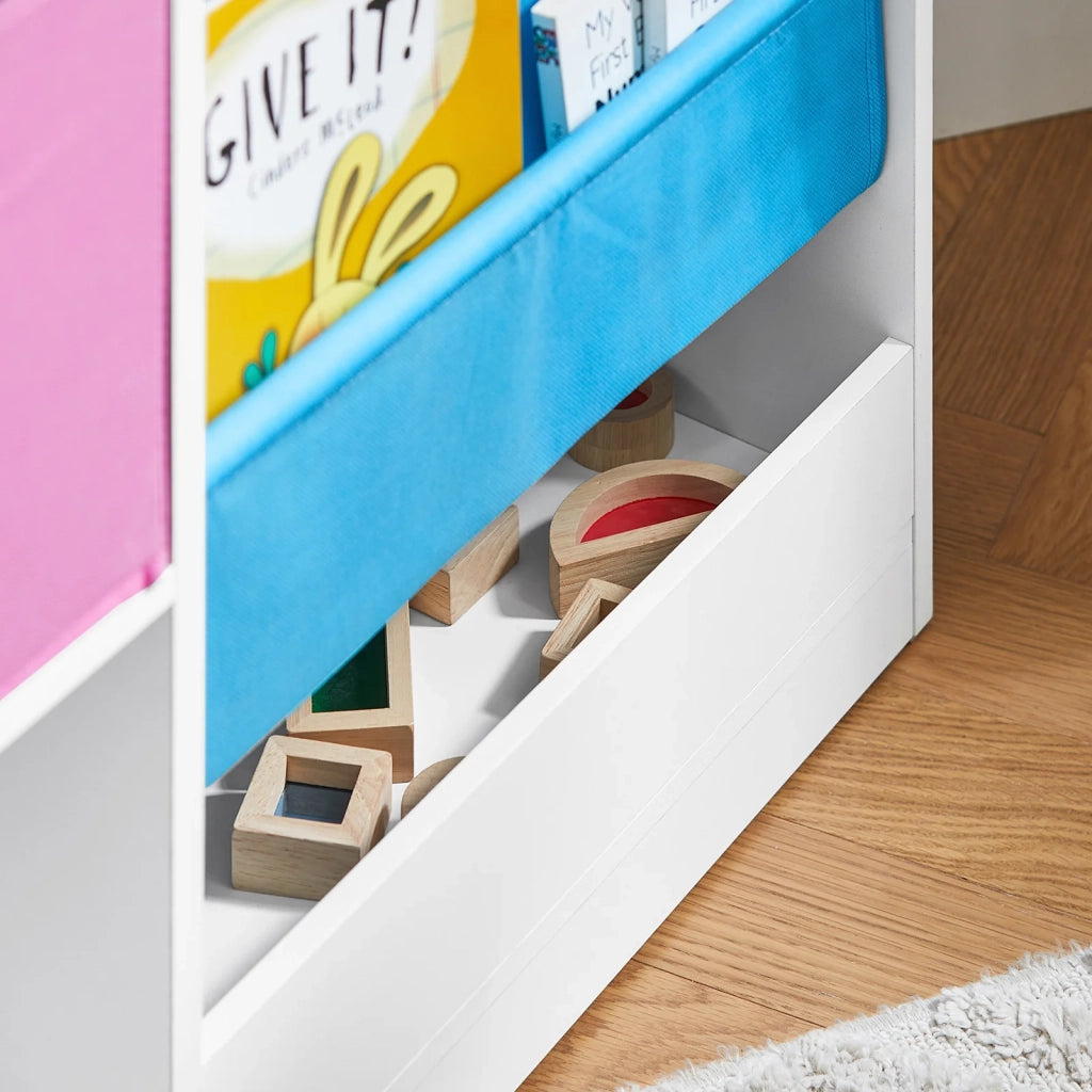 Libreria per bambini Scaffale per bambini con scatole Scaffale per giocattoli Mobili per camerette Bianco 80x30x61cm KMB76-F