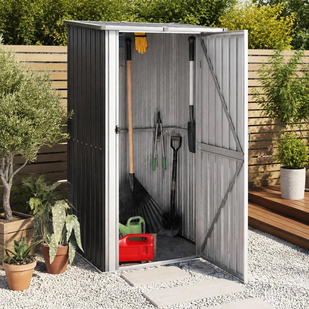 Garden Storage Shed 118.5x97x209.5 Cm Galvanized Steel Anthracite With Lockable Door And Sloped Roof Durable Corrosion Resistant For Outdoor Tool Organization Workshop Yard