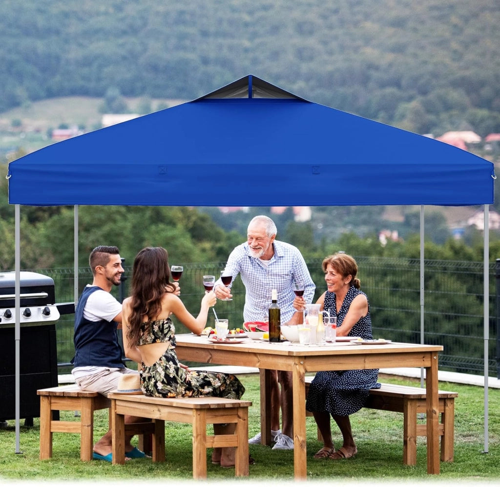 Gazebo Pop-up da 295 x 295 cm, Gazebo da Giardino Impermeabile con Blocco Centrale, Borsa da Trasporto Portatile, Corde Antivento, Picchetti, Tenda Regolabile in Altezza per Feste (Blu Chiaro)
