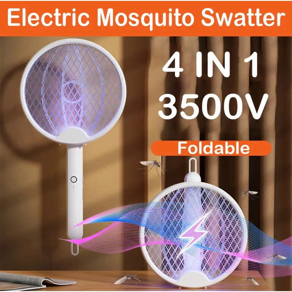Trade Shop - Racchetta Elettrica Pieghevole Ricaricabile Trappola Zanzara Insetti 4 In 1 Con Luce Uv -