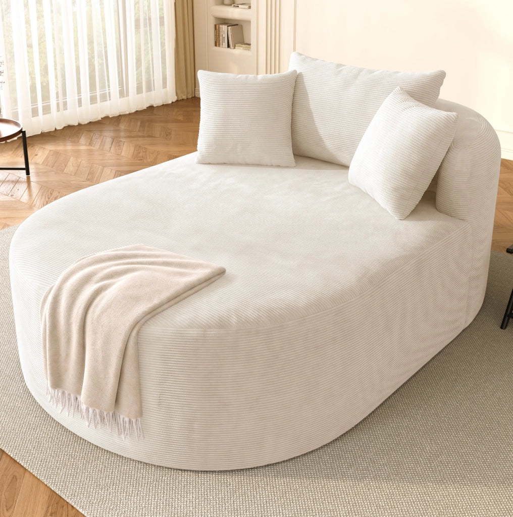 Poltrona relax ovale compressa in velluto a coste; seduta profonda 122 cm; beige chiaro