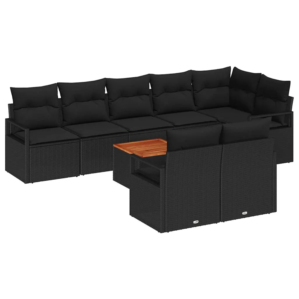 Set Divano da Giardino con archiviazione 9 pcs Nero polyrattan 3356392