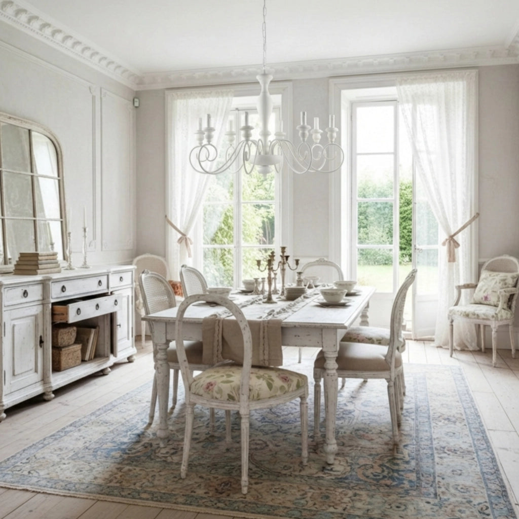 Lampadario Shabby Chic Cascina Bianco 8 Luci E14