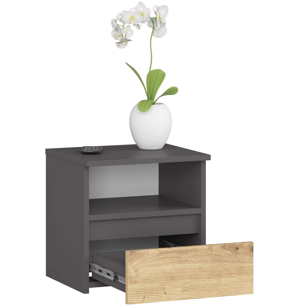 Comodino AKORD CL1 Grigia Grafite 40 cm 1 cassetto inserto frontale Quercia Artisan 40x35x40 cm