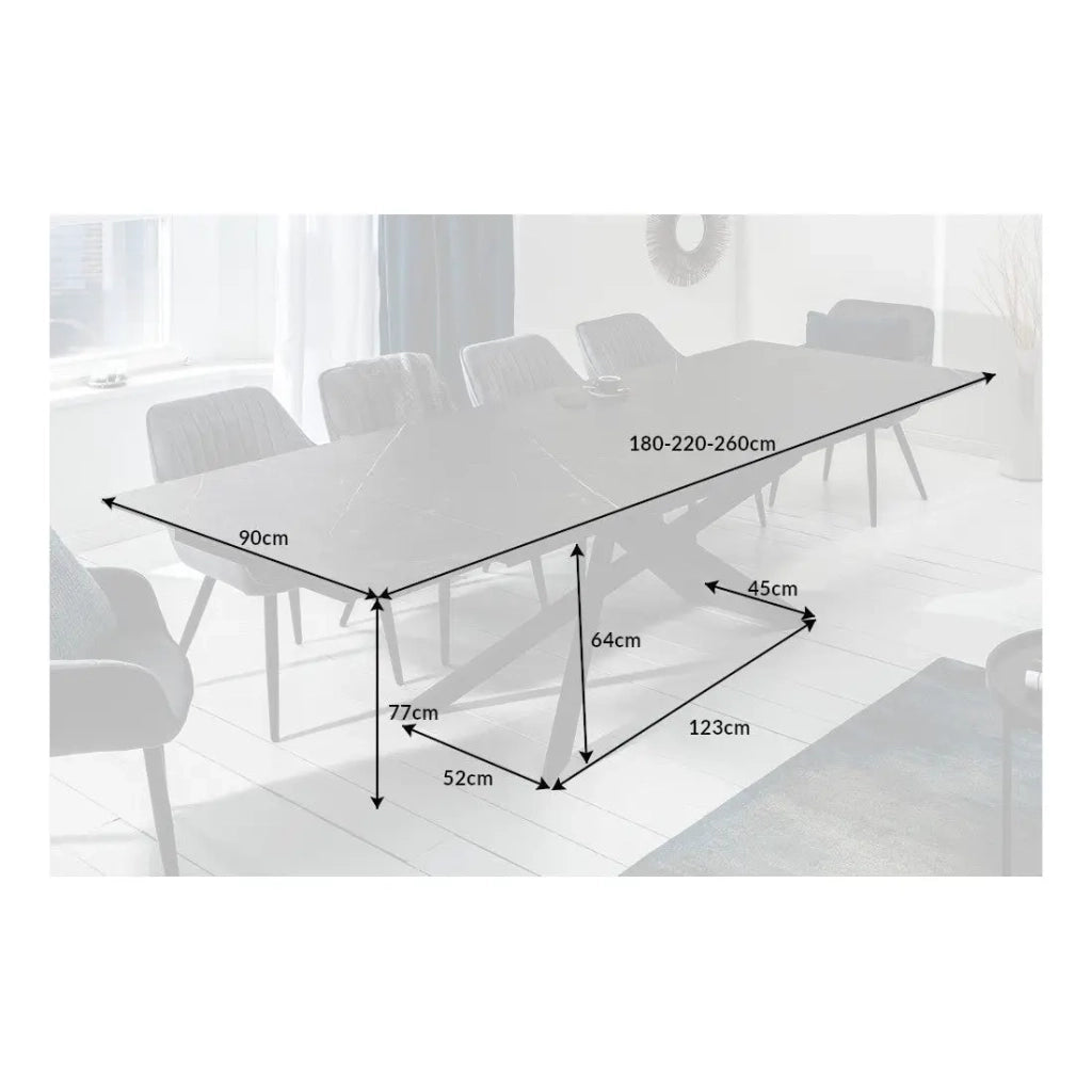 Tavolo da pranzo STELIX 180–220–260 cm – Piano in ceramica antracite e vetro temperato – Estensibile