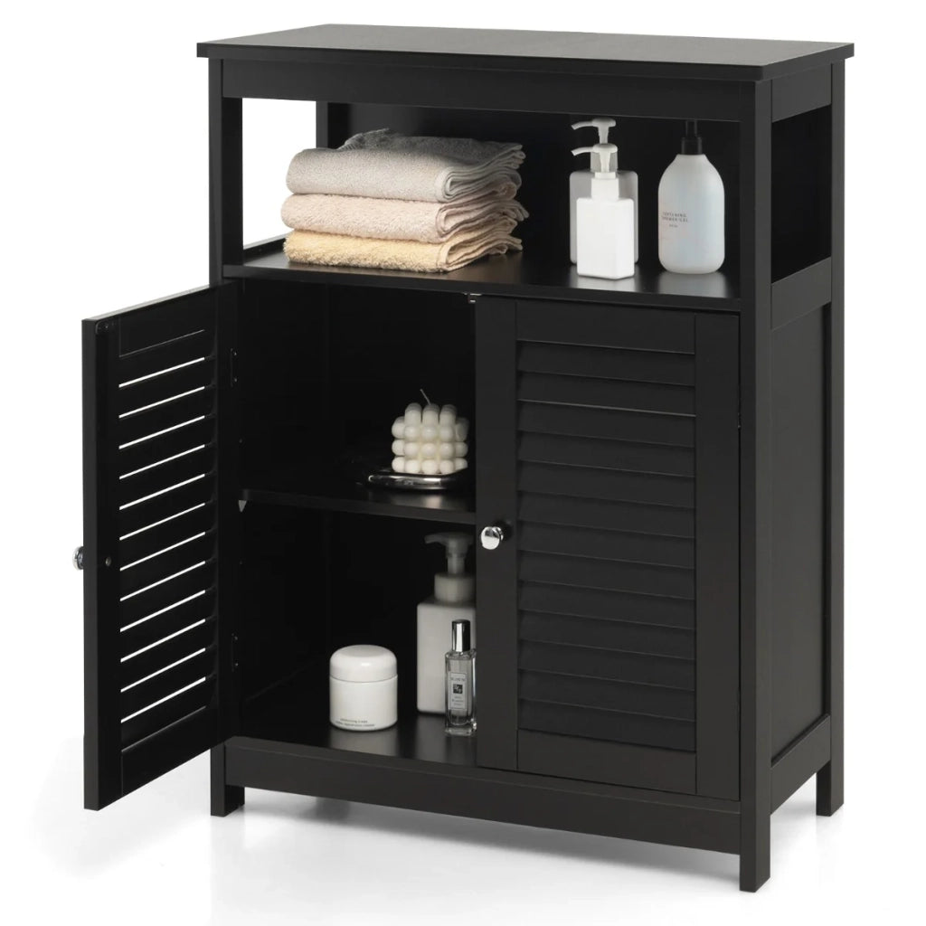 Mobile contenitore per bagno 60 x 30,5 x 80 cm con ripiano interno regolabile stile moderno MDF nero 20_0019120