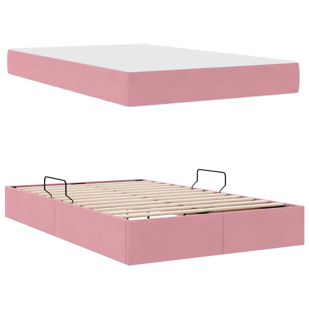 Letto con contenitore e materasso Rosa 120 x 200 cm Velluto 3399717