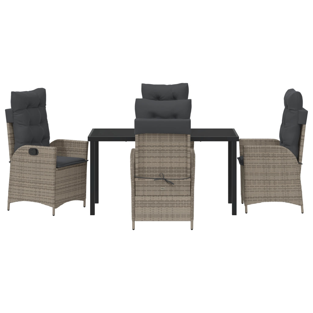 Set da Pranzo da Giardino 5 Pezzi con Cuscini Grigio Rattan Polietilene