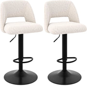 Set 2 Sgabelli da Bar in Tessuto 111cm, Sgabelli Regolabili e Girevoli con Schienali e Poggiapiedi, Sedie per Cucina ad Isola e Sala da Pranzo, Bianco