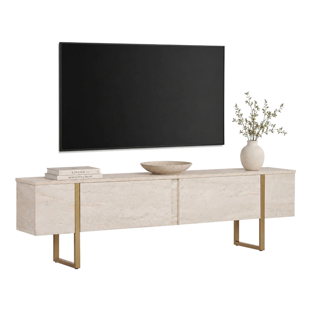 Abishia, Mobile Porta tv 2 Ante, 180x30x50h cm Bianco Marmo