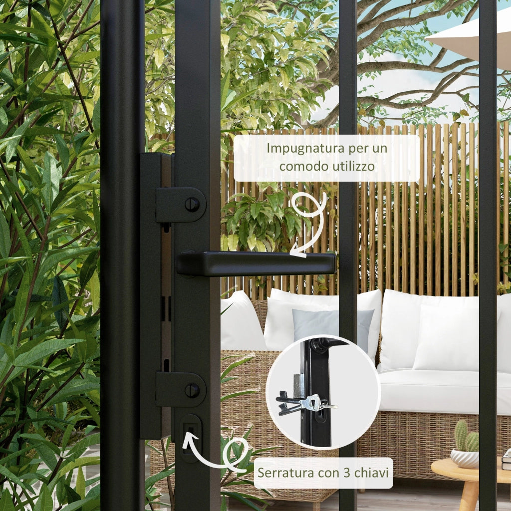 Cancelletto di Sicurezza con Serratura. 3 Chiavi e 2 Paletti. in Acciaio Zincato. 107x204 cm. Nero