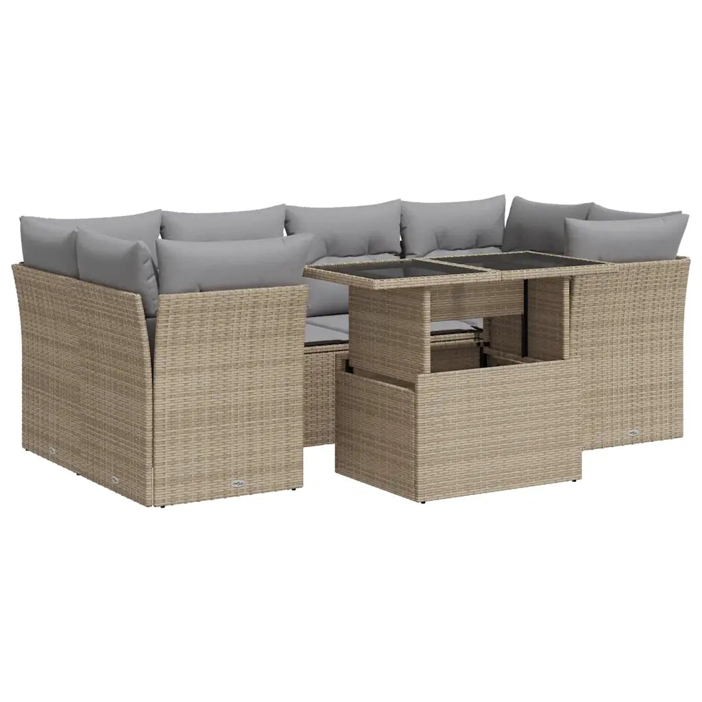 Set Divani da Giardino 7 pz con Cuscini Beige in Polyrattan 3326110