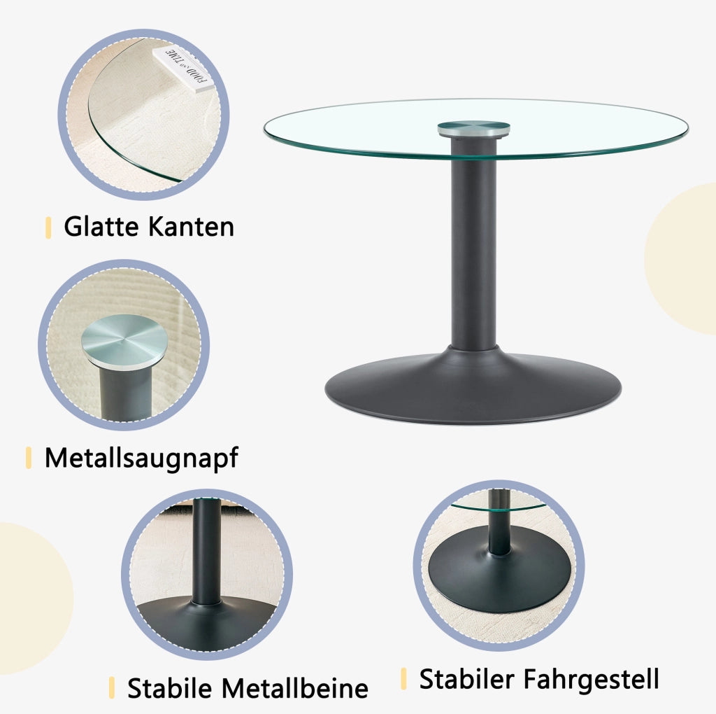 Tavolino da caffè rotondo in vetro temperato e metallo, Ø 70 cm, nero